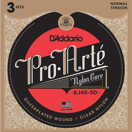 DADDARIO EJ45-3D PRO-ARTE KLASİK GİTAR TEL SETİ, 3'LÜ PAKET, NORMAL TENSION