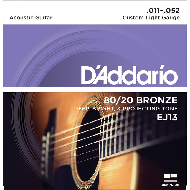 DADDARIO EJ13 AKUSTİK GİTAR TEL SETİ, 80/20 BRONZ CUSTOM LIGHT