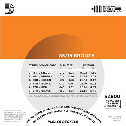 D'addario Acoustic Guitar String 010 EZ900