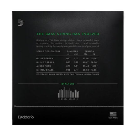 DADDARIO NYXL4095 BASS GİTAR TEL SETİ, NYXL SERİSİ, LONG SCALE, 4 TELLİ