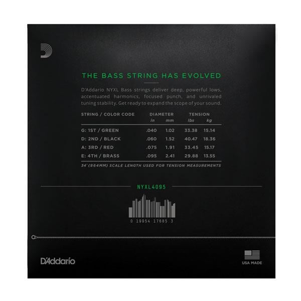 DADDARIO NYXL4095 BASS GİTAR TEL SETİ, NYXL SERİSİ, LONG SCALE, 4 TELLİ