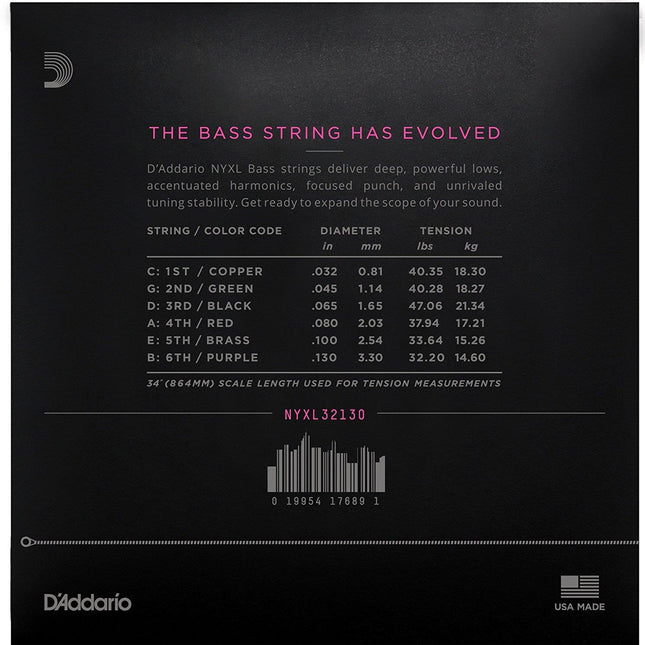 DADDARIO NYXL32130 BASS GİTAR TEL SETİ, NYXL SERİSİ, LONG SCALE, 5 TELLİ