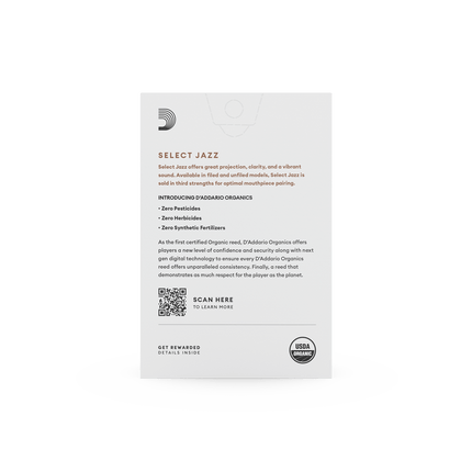 D'Addario Woodwinds Organic Select Jazz Unfiled Alto Saksafon Kamışı No:3 Soft