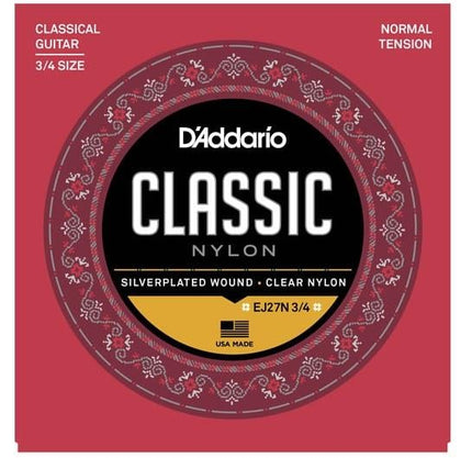 DADDARIO EJ27N 3/4 KLASİK GİTAR TEL SETİ, SILVERPLATED WOUND, NORMAL TENSION