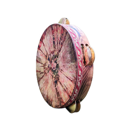 Tambourine Yellow Metal Bell Marbling Patterned Leather 28 cm DZDSE28